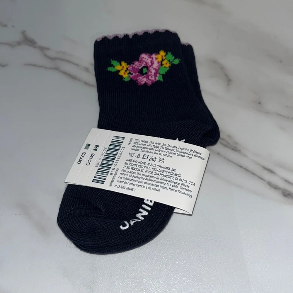 NWT Janie and Jack navy floral socks 6-12 months